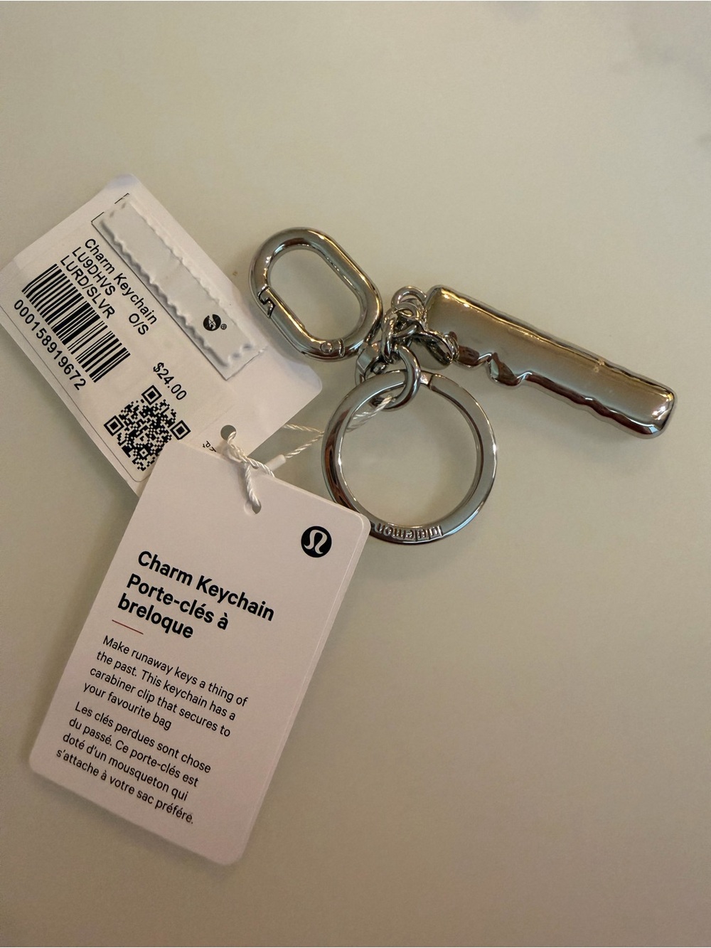 lululemon athletica Silver Metal Charm Keychain with Clip